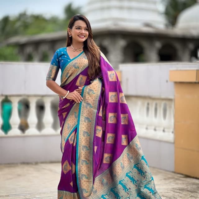 Purple, Blue, Gold Saree