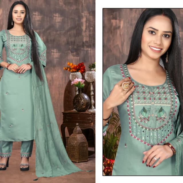 Sea Green, Red, Green Salwar Suit
