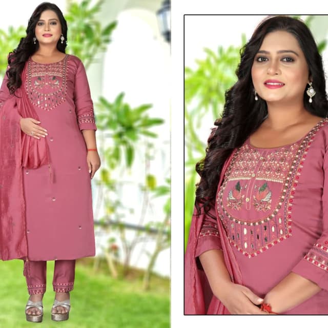Dusty Rose with Gold and Light Pink Accents Salwar Kameez Suit