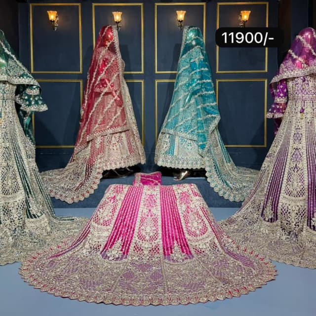 Various, including Green, Red, Teal, Purple, and Pink, with gold and silver accents Lehenga Choli