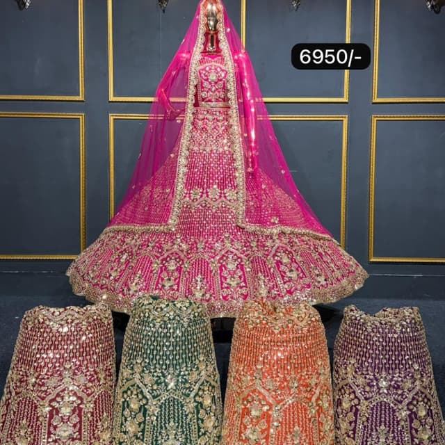 Hot Pink, Gold Lehenga Choli