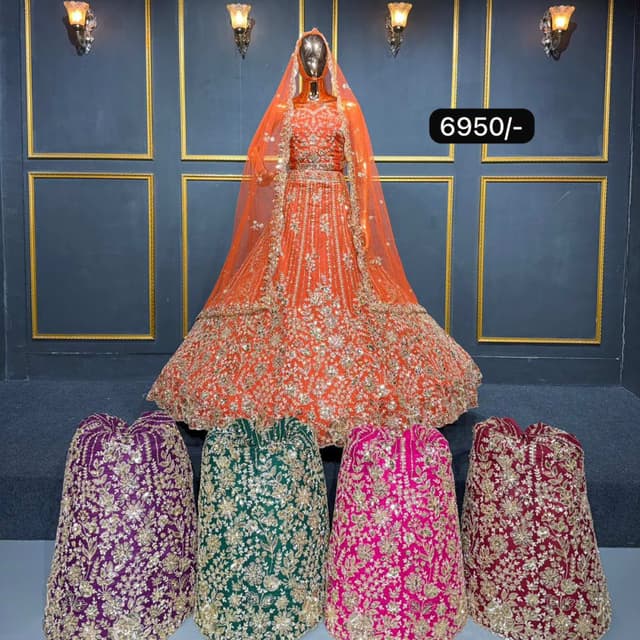 Orange with Gold accents Lehenga Choli with dupatta