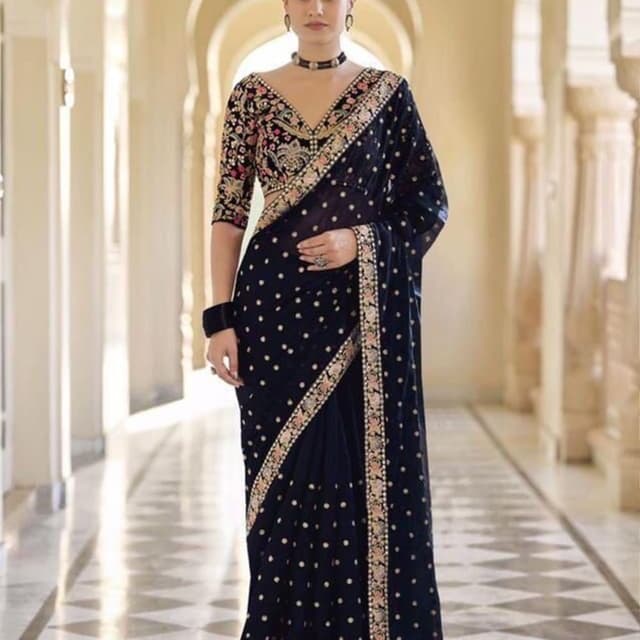 Black, Gold, Pink, Green Saree