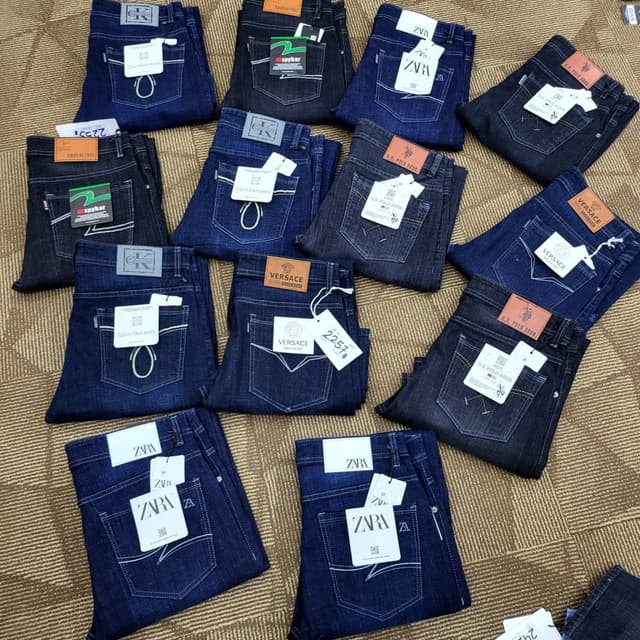 Various shades of blue and black denim Jeans