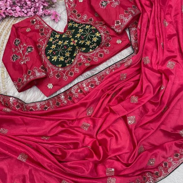 Pink, Green, Silver, Black Saree