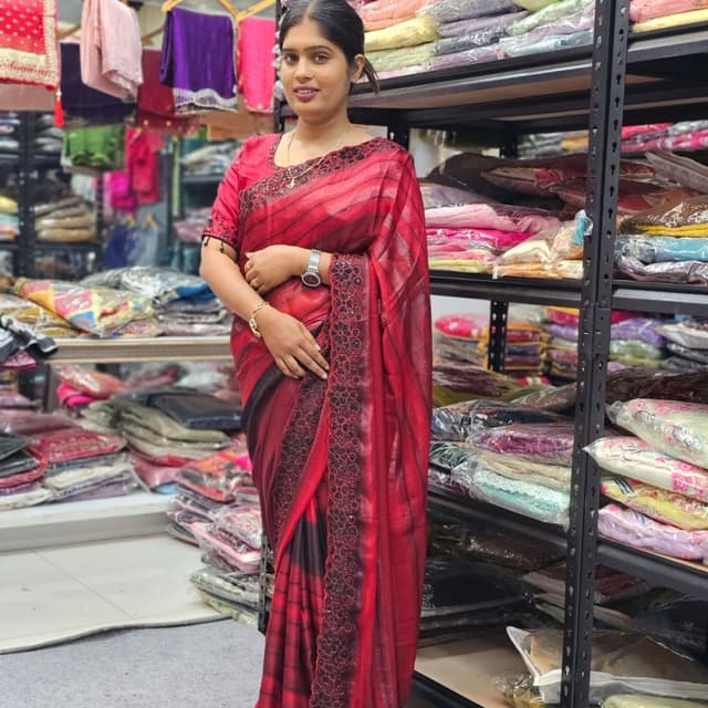 Red, Black Saree