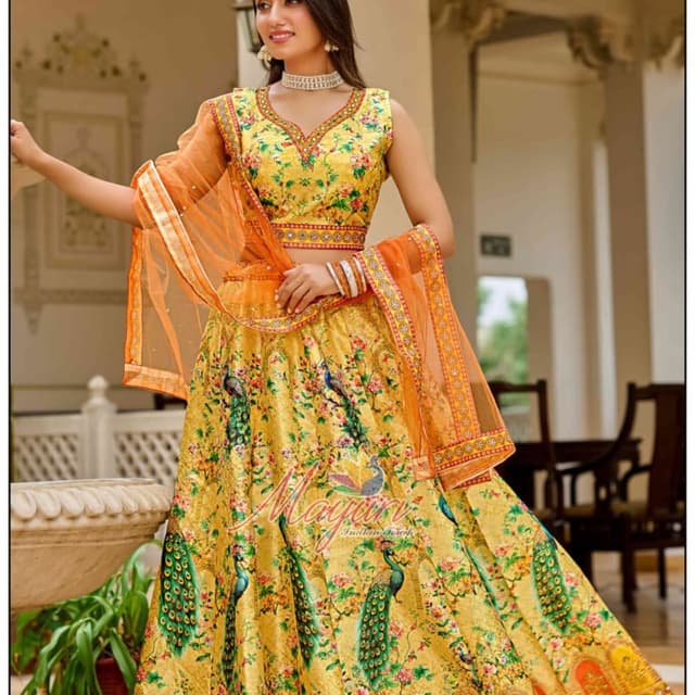 Yellow, Orange, Green, and hints of Pink Lehenga Choli