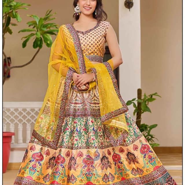 Yellow, Peach, Multicolor Lehenga Choli