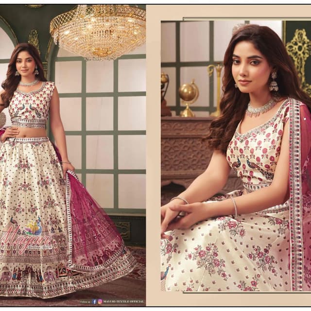 Ivory, Burgundy, Green, Gold Lehenga Choli