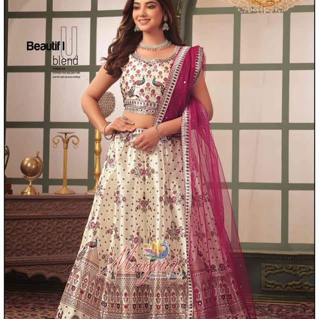 Ivory, Maroon, and Pink Lehenga Choli
