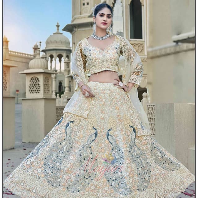 Ivory, Cream, Blue, Peach, Gold Lehenga Choli