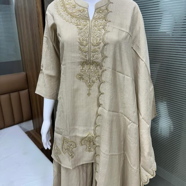 Beige and Gold Kurta with Palazzo