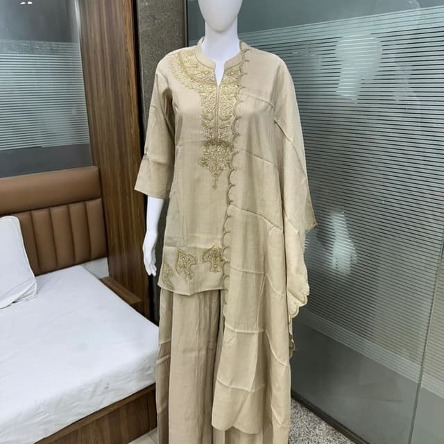 Beige and Gold Salwar Kameez