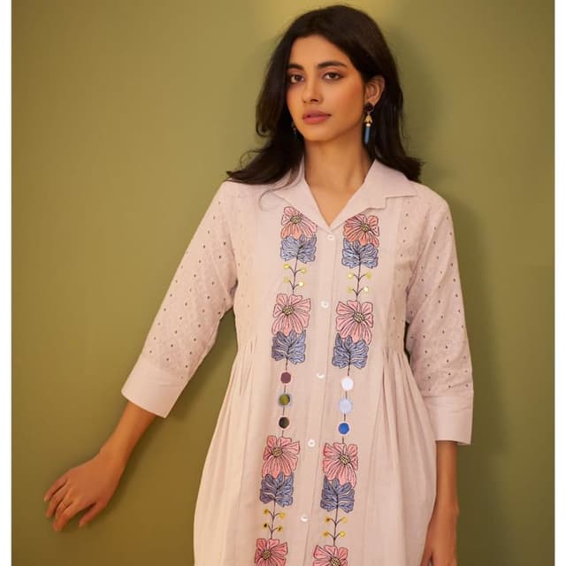 Pale Pink, with multicolored floral embroidery Dress