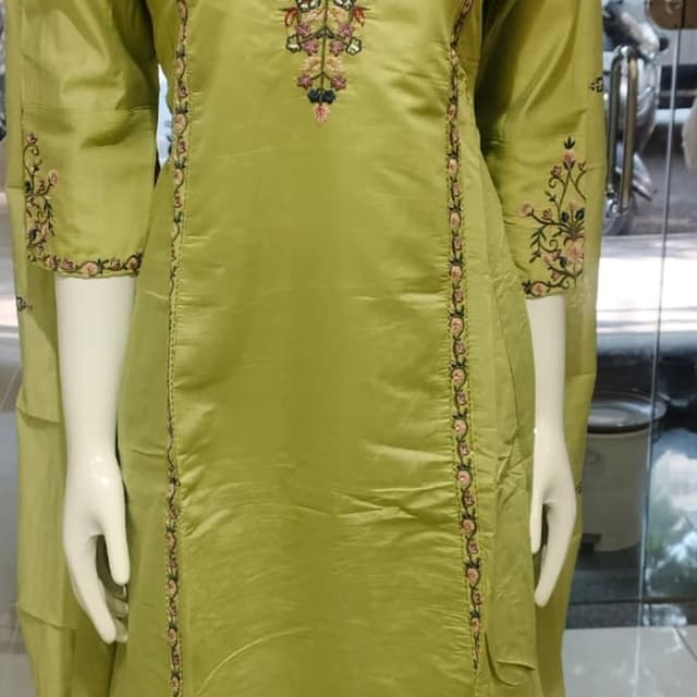 Lime Green with Multicolor Embroidery Kurta Suit