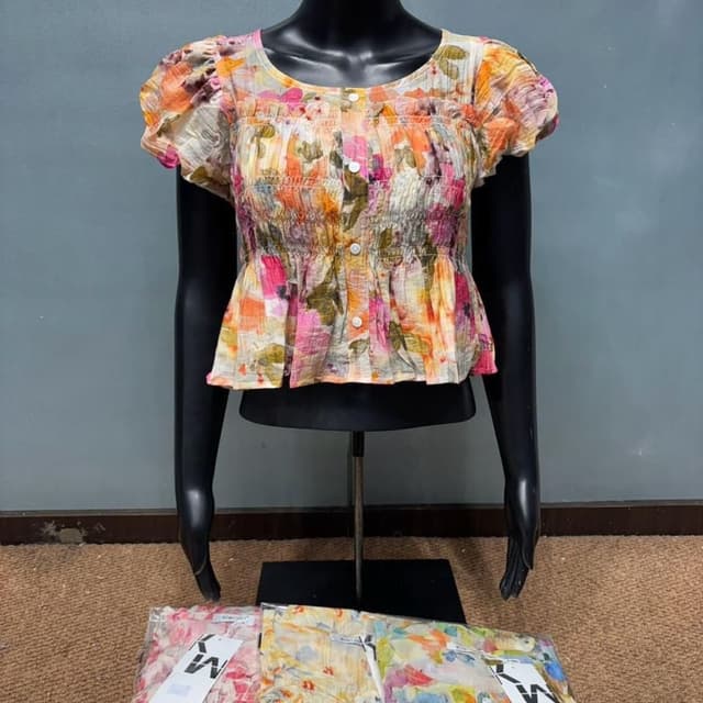 Multicolor, featuring pink, orange, yellow, green, and white Blouse