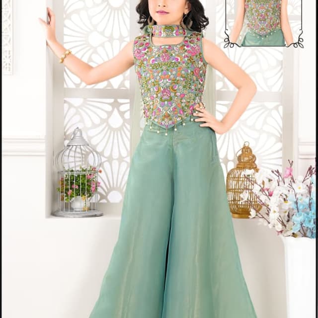 Sea Green, Multicolor Embroidery Palazzo Suit