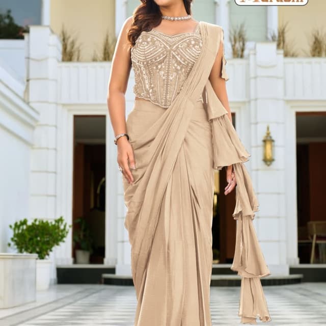 Beige, light brown Saree