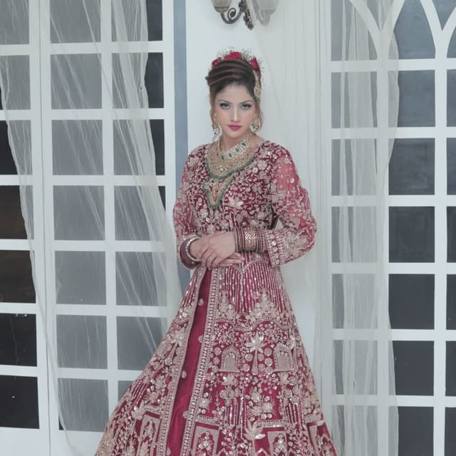 Burgundy, Gold, Green Lehenga Choli