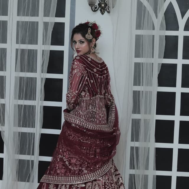 Maroon, Gold Lehenga Choli
