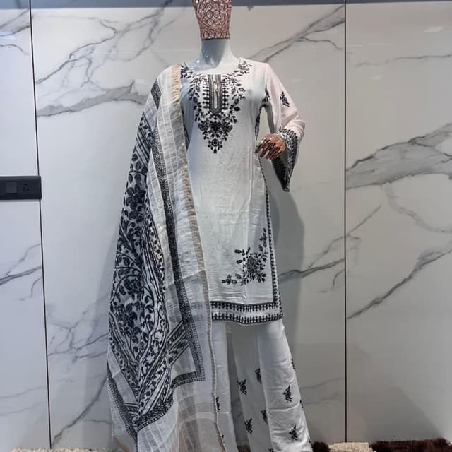 White and Black Salwar Kameez with Dupatta