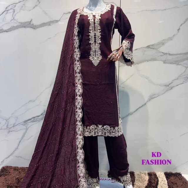 Deep Burgundy with White/Cream Salwar Kameez Suit