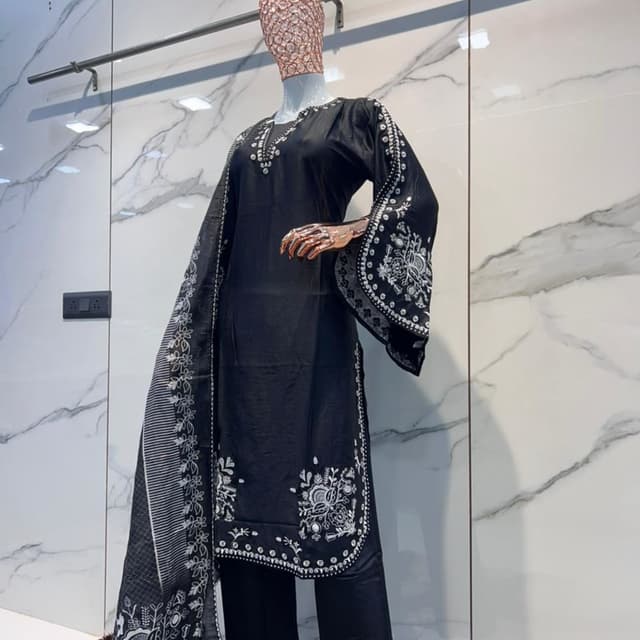 Black and White Salwar Kameez Suit with Dupatta