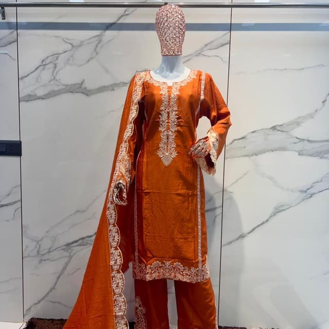 Orange and White Salwar Kameez