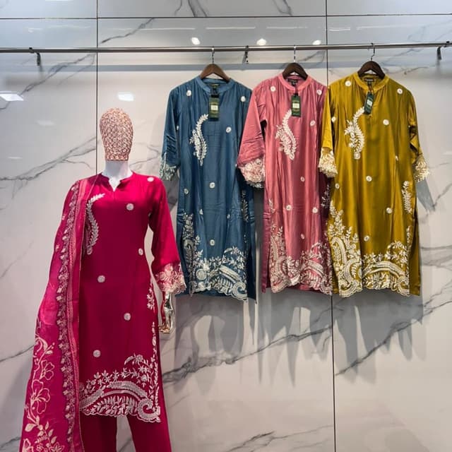 Magenta, Teal, Pink, Mustard Kurta with pant and Dupatta