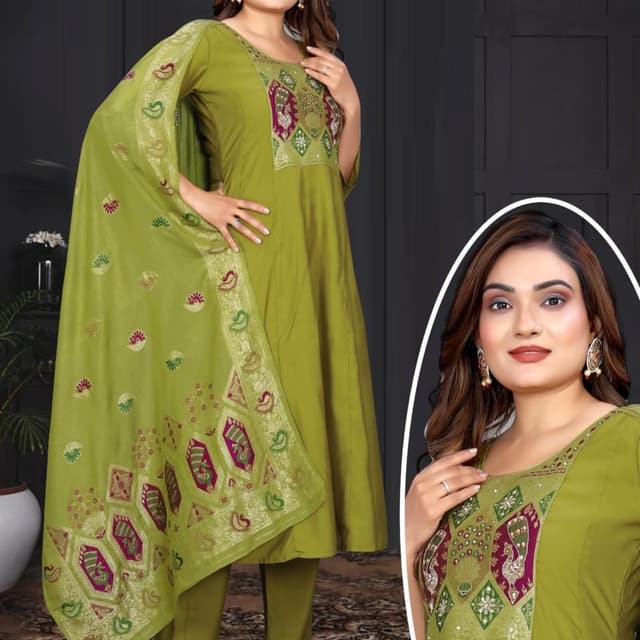Green, Pink, Gold Salwar Suit