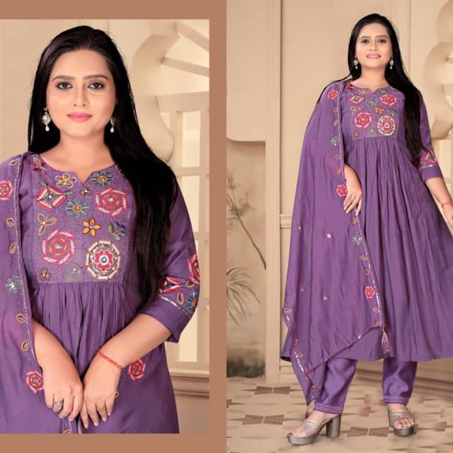 Purple with multi-colored embroidery Salwar Kameez Suit