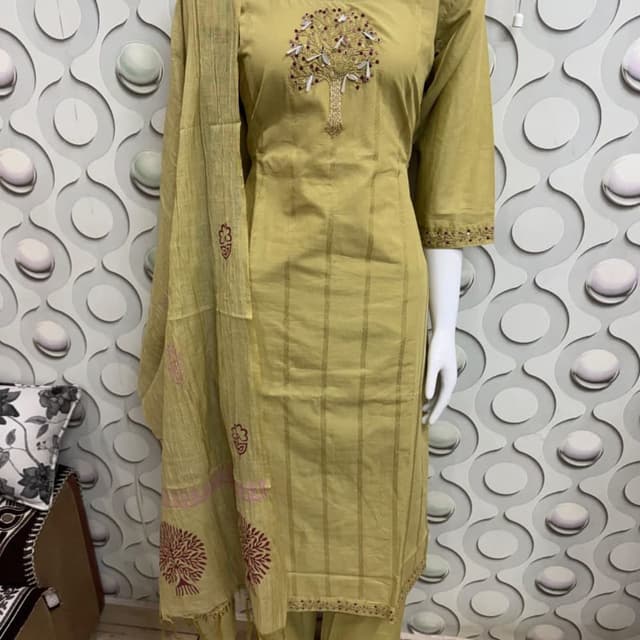 Olive green and maroon Salwar Suit Set
