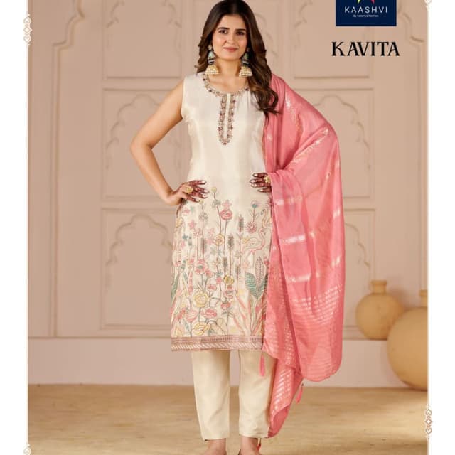 Ivory, Pink, Pastel Green, and touches of Gold Salwar Kameez with Dupatta