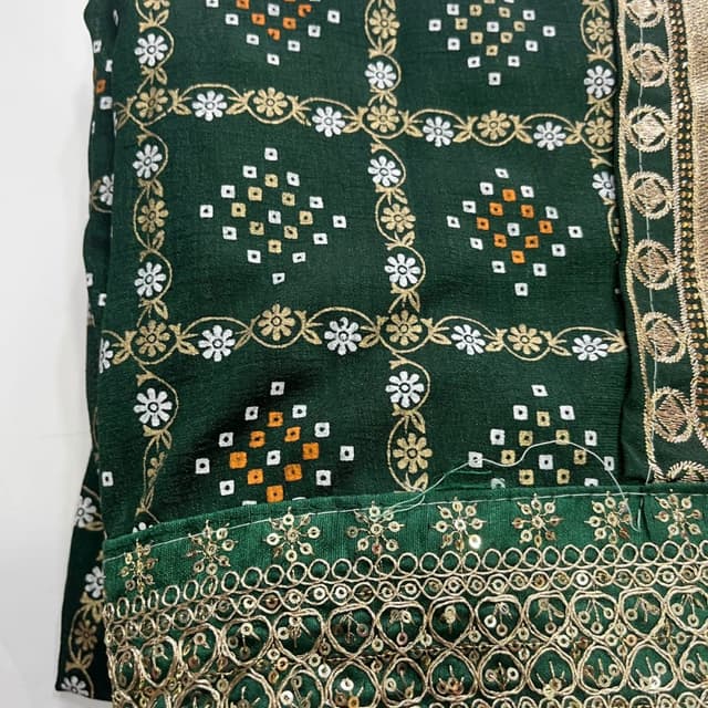 Emerald Green, Gold, White, and Orange accents Saree or similar fabric