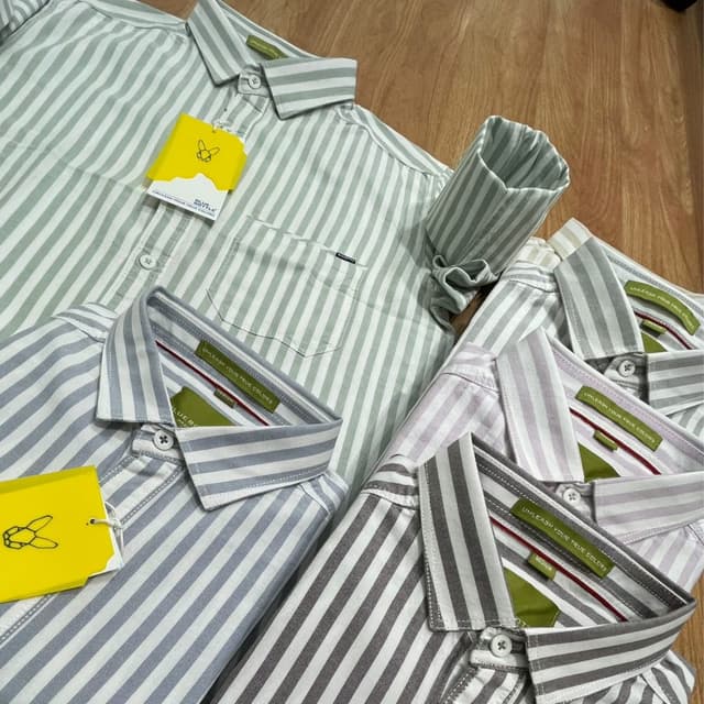 Various pastel shades (green, gray, purple, brown) with white stripes Shirt