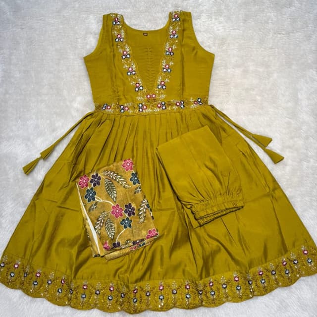Mustard Yellow, Multicolor Anarkali Suit