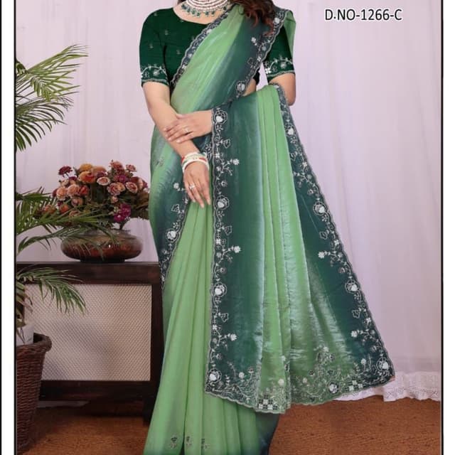 Green and Dark Green Saree