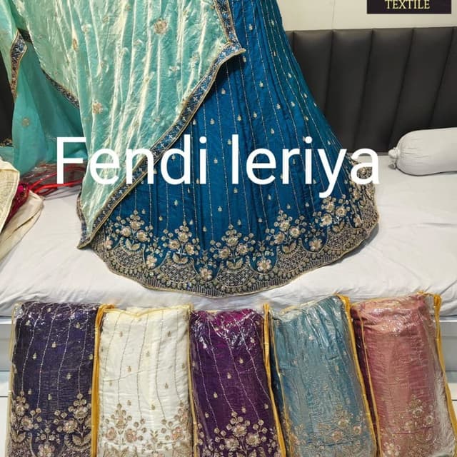 Teal, Gold Lehenga Choli
