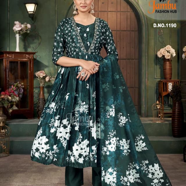 Emerald Green and White Anarkali Suit