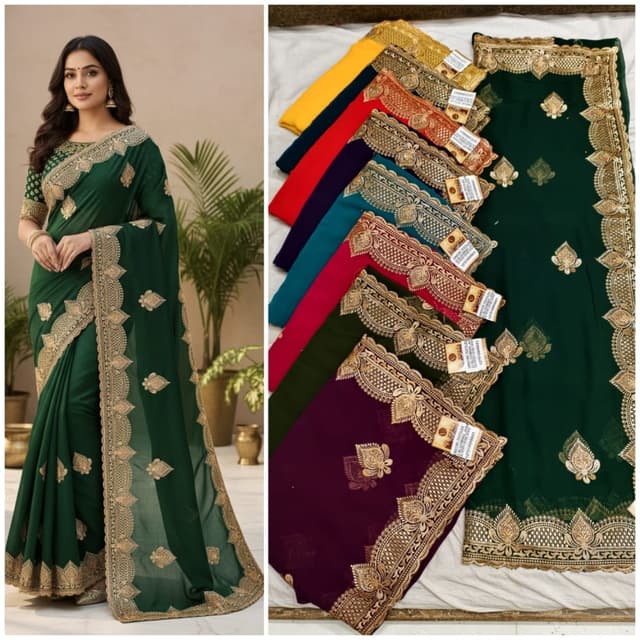 Emerald Green with Gold Saree