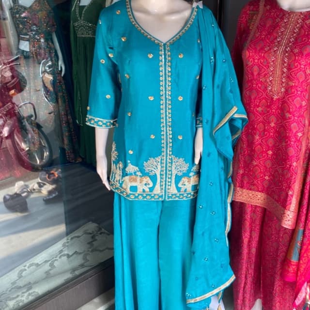 Teal and Gold Salwar Kameez Suit