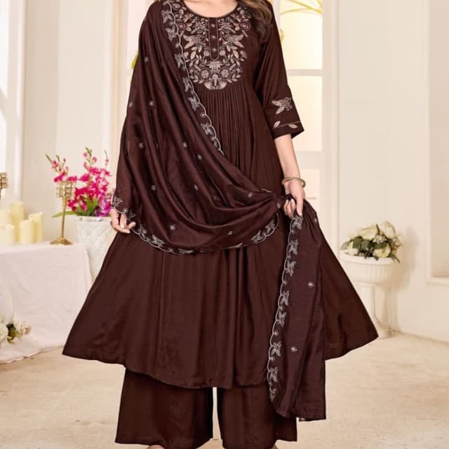 Brown, Silver Salwar Kameez Suit