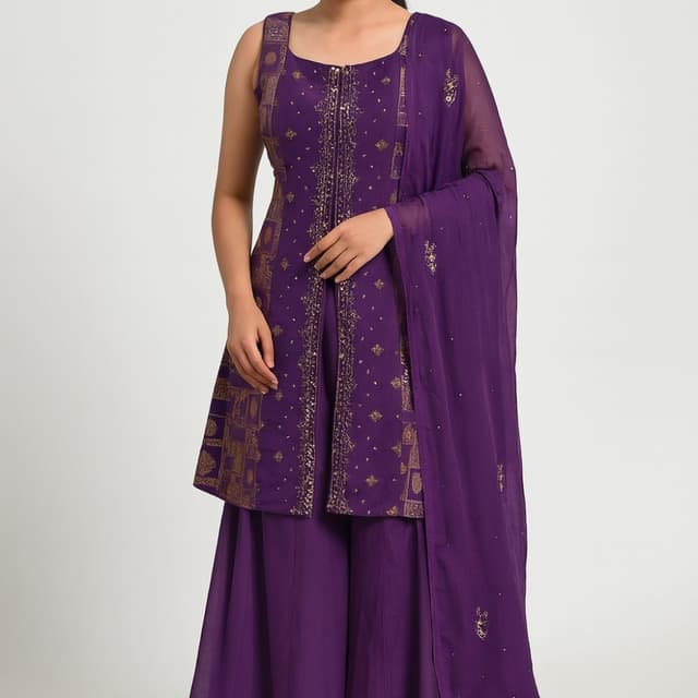Purple and Gold Salwar Suit Set