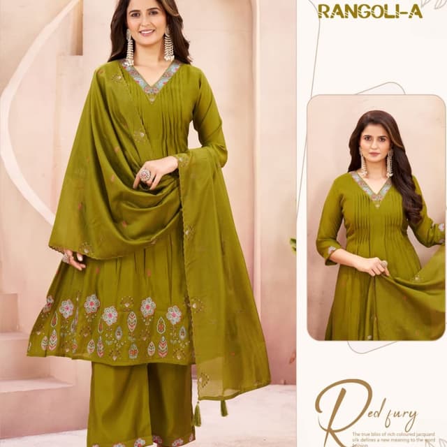 Olive Green with Multi-colored embroidery Salwar Kameez
