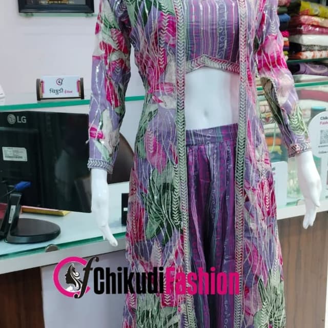 Purple, Pink, Green, Silver Lehenga Set