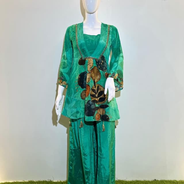 Emerald Green, Brown, Black, Gold Kurta with Palazzo Pants