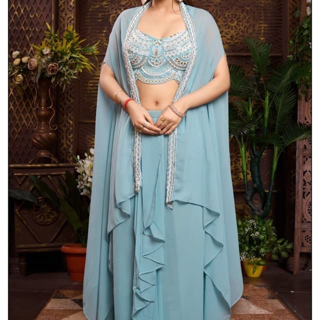 Light Blue, Silver Lehenga Set