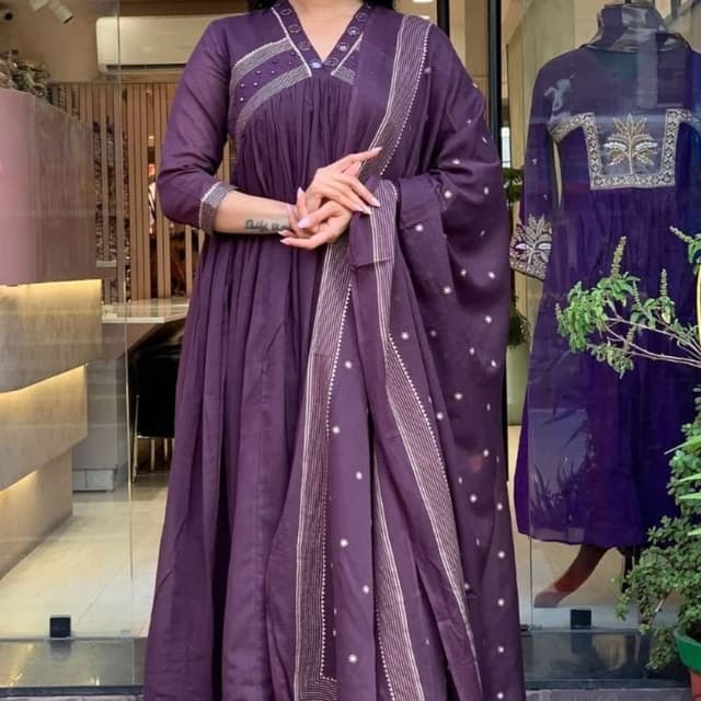 Dark Purple with silver accents Anarkali Suit