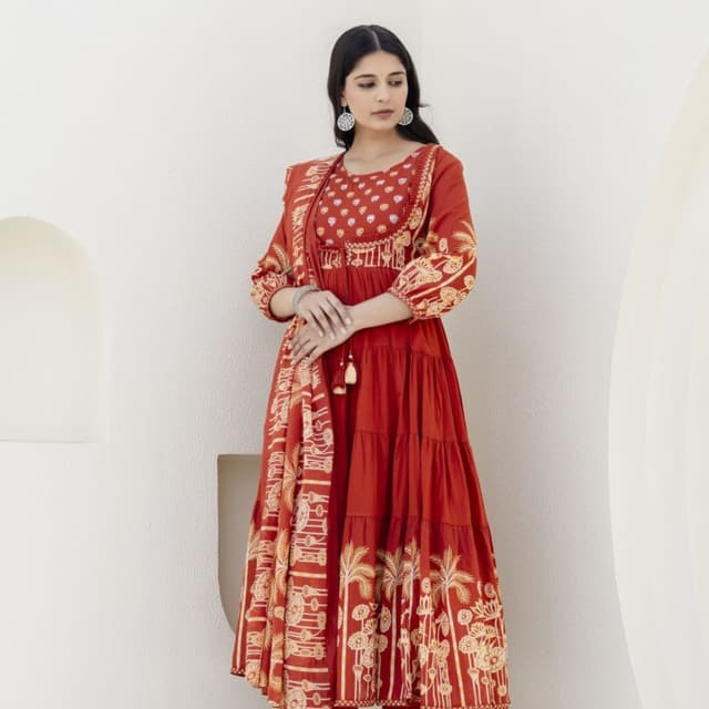 Red and gold Dress with Dupatta