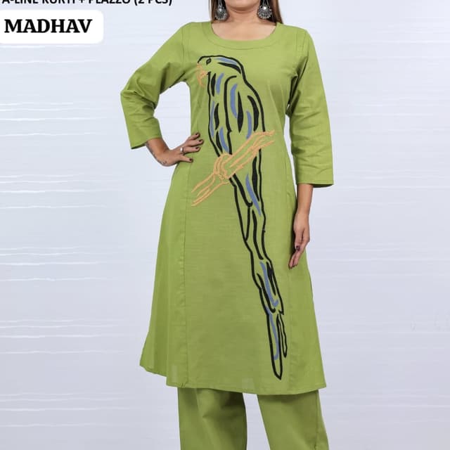 Green, Black, Blue, Orange Kurti & Palazzo Set